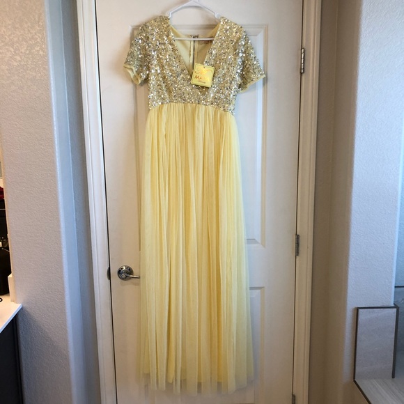 yellow sequin maxi dress